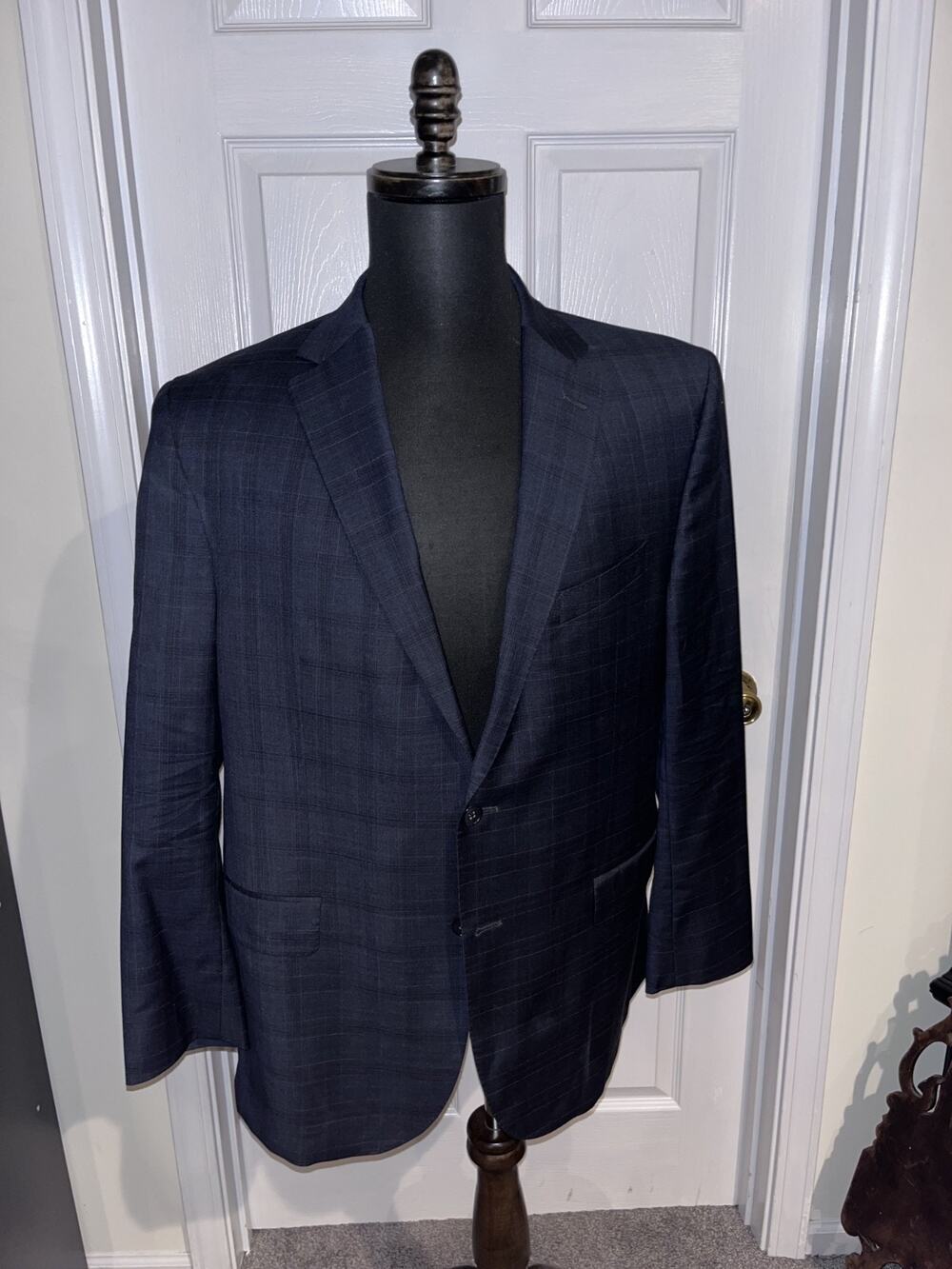 Jack Victor 44R Navy Blue Suit Jacket Blazer Sport Coat Made In Canada 100% Wool